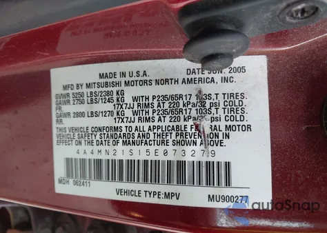 2005 Mitsubishi Endeavor Ls z USA, uszkodzony, nr VIN 4A4MN21S15E073279